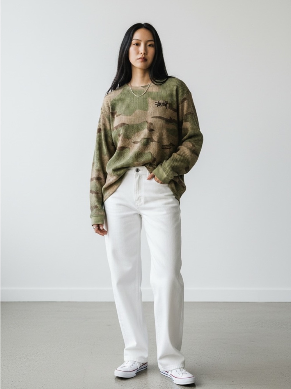 🏷️ Stüssy Desert Camo Waffle Thermal Long Sleeve Shirt S NWT